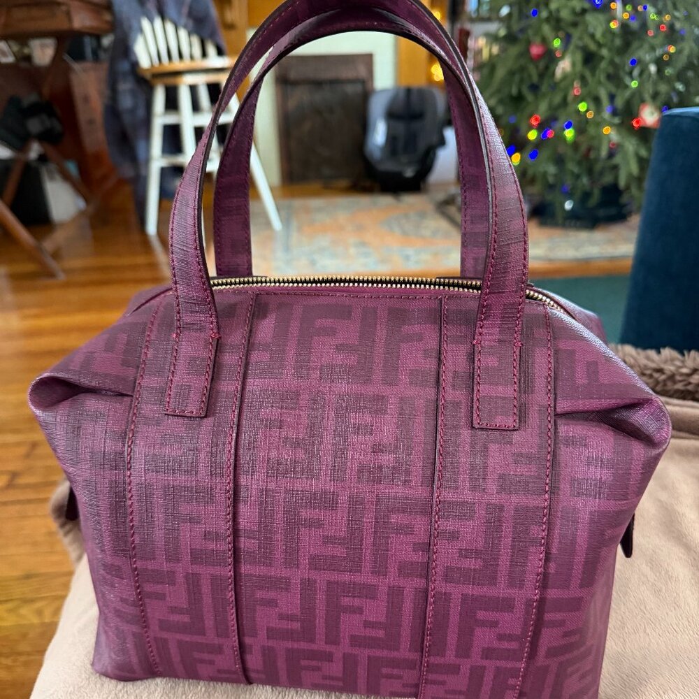AUTHENTIC FENDI PLUM ZUCCA COATED CANVAS ROLL BAG